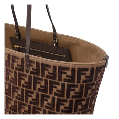 Fendi Roll Large Shopper In Ff Jacquard Velvet Bags In Brown