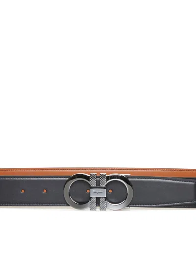 Ferragamo Men Reversible Leather Belt In Black