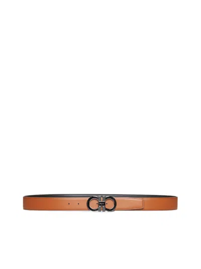 Ferragamo Men Reversible Leather Belt In Black