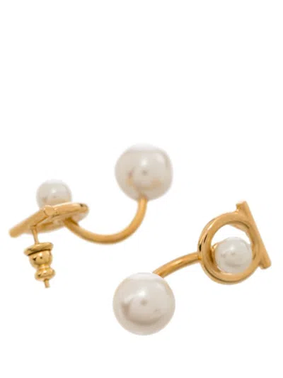 Ferragamo Women Gancini Earrings With Pearls In Gold
