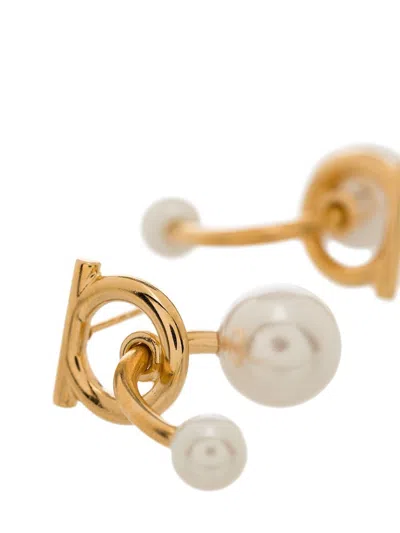 Ferragamo Women Gancini Earrings With Pearls In Gold