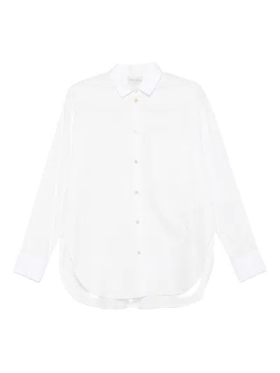 Forte Forte Long Sleeve Top With Curved Hem And Pocket In White