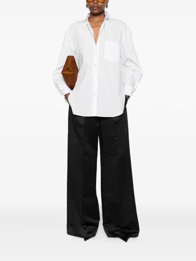 Forte Forte Long Sleeve Top With Curved Hem And Pocket In White