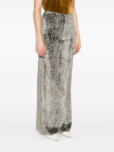 Forte Forte High Waist Wide-leg Trousers With Metallic Effect In Silver