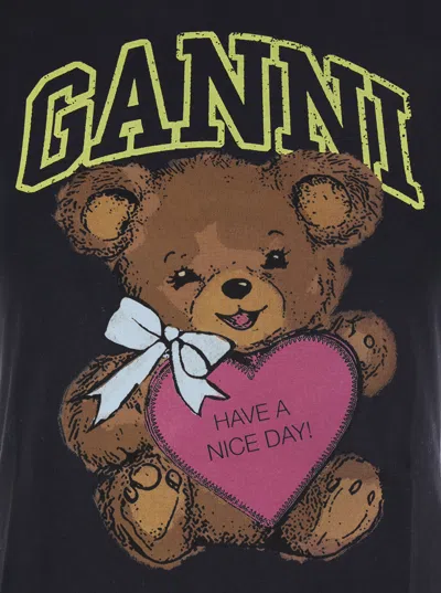 Ganni Graphic Print Crew Neck Short Sleeve Top In Multi