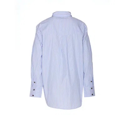 Ganni Striped Cotton Shirt With Print In Multi