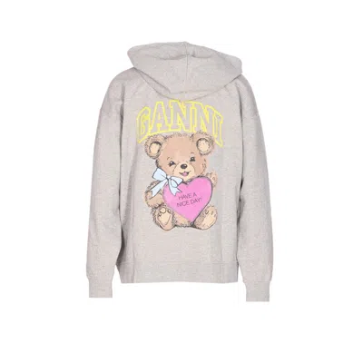 Ganni Women Logo Teddy Zip Hoodie In Animal Print