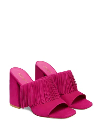 Stuart Weitzman 100mm Fringe Square-toe Sandal In Animal Print