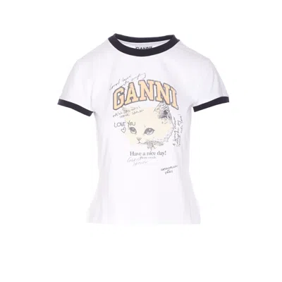 Ganni Women White Crewneck T-shirt With Maxi Logo On The Front In Cotton Jersey Woman In White