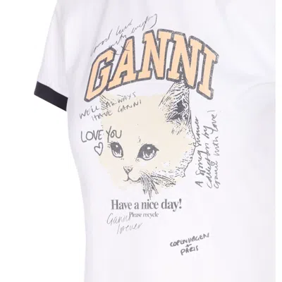 Ganni Women White Crewneck T-shirt With Maxi Logo On The Front In Cotton Jersey Woman In White