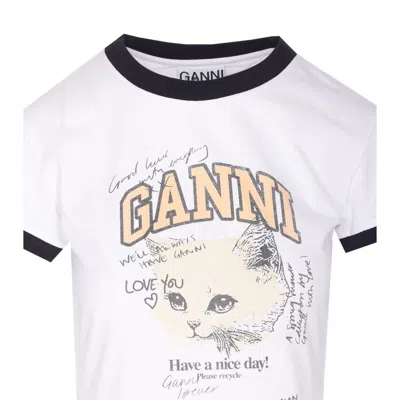 Ganni Women White Crewneck T-shirt With Maxi Logo On The Front In Cotton Jersey Woman In White