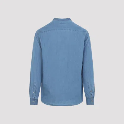 Giorgio Armani Long-sleeve Cotton Shirt With Band Collar And Button-down Front In Multi