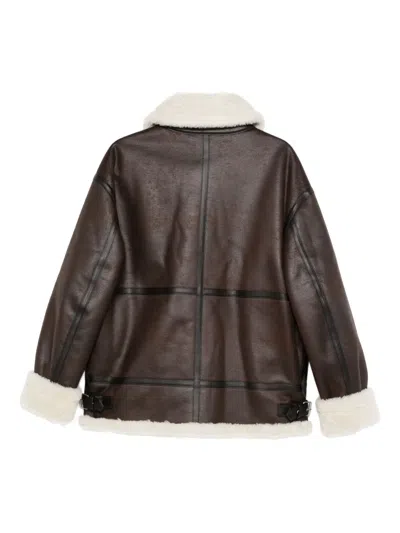 Dunst Loose Fit Shearling Collar Jacket With Buckle Hem In Multi