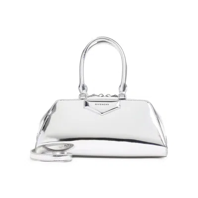 Givenchy Small Antigona East-west Laminated Leather Handbag In Silver