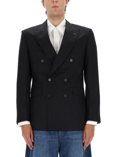 Givenchy Stripe-pattern Double-breasted Blazer In Black