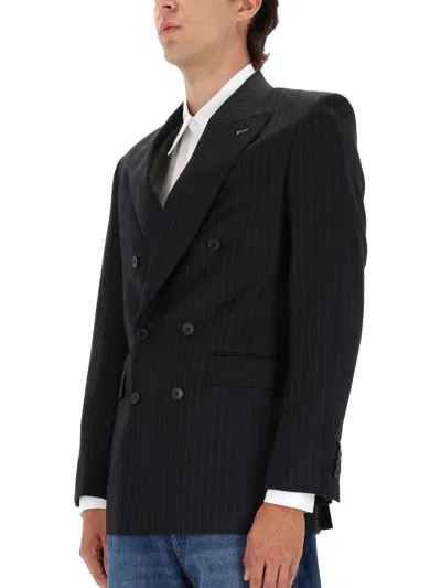 Givenchy Stripe-pattern Double-breasted Blazer In Black