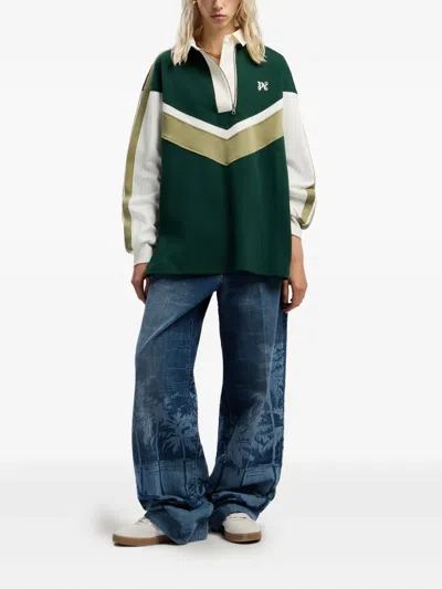 Palm Angels Monogram Colourblock Polo Shirt In Green