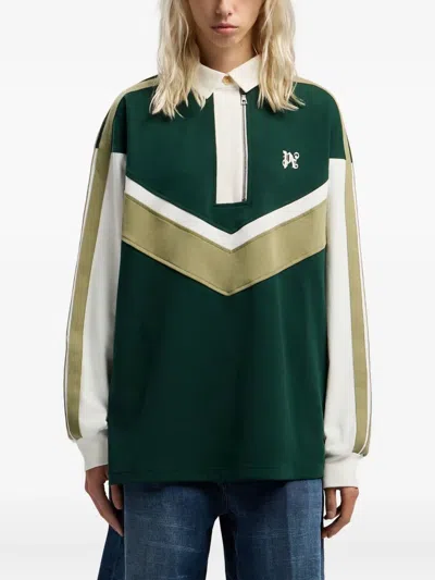 Palm Angels Monogram Colourblock Polo Shirt In Green