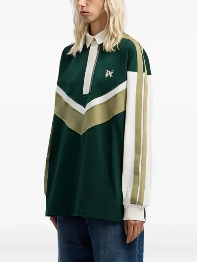 Palm Angels Monogram Colourblock Polo Shirt In Green