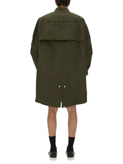 Givenchy Knee-length Parka With Bold Logo In Green