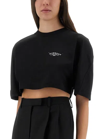 Givenchy Cropped Cotton T-shirt Stamp Print In Black