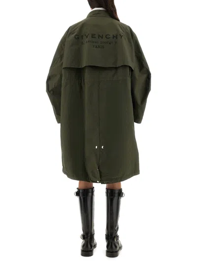 Givenchy Women Oversized Parka With Logo Print In Green