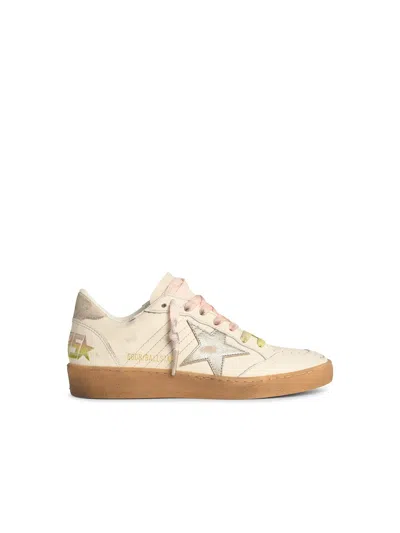 Golden Goose Ball Star Sneakers In Leather With Laminated Star And Suede Heel Tab Shoes In White