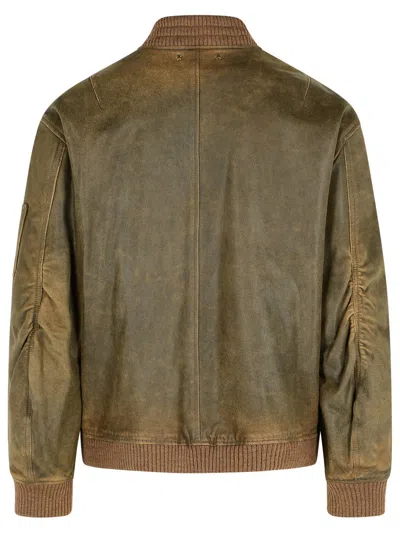 Golden Goose Brown Leather Jacket Men In Animal Print