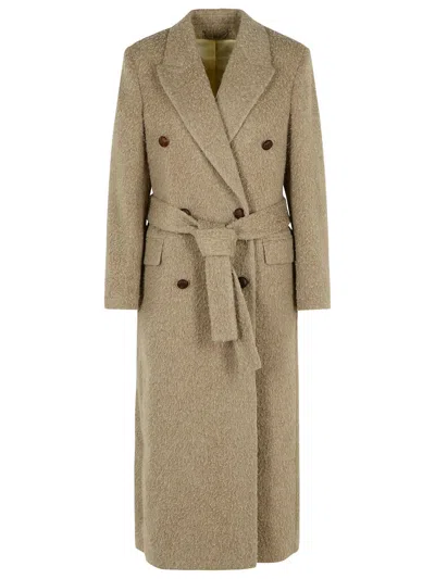 Golden Goose Double-breasted Coat In Beige Wool Blend Women In Brown