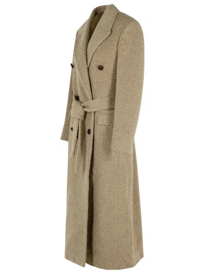 Golden Goose Double-breasted Coat In Beige Wool Blend Women In Brown