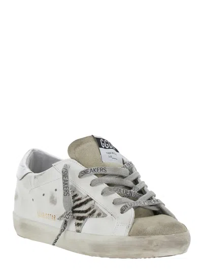 Golden Goose Superstar White Low Top Sneakers With Glittered Star Patch And Laminated Heel With Logo Lettering In In Multi