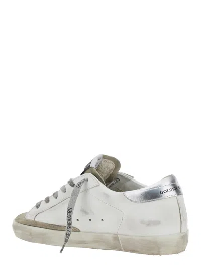 Golden Goose Superstar White Low Top Sneakers With Glittered Star Patch And Laminated Heel With Logo Lettering In In Multi