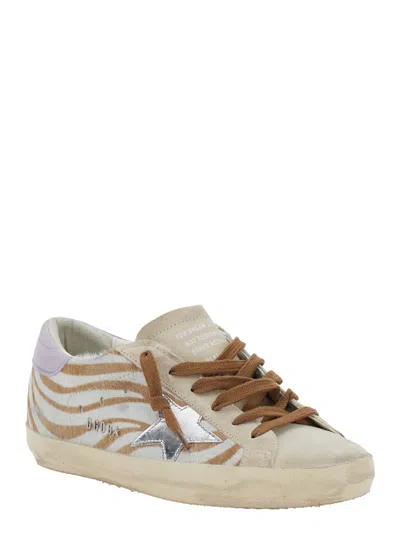 Golden Goose Superstar White Low Top Sneakers With Glittered Star Patch And Laminated Heel With Logo Lettering In In Multi
