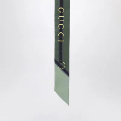 Gucci Green Silk Twill Ribbon With Logo Print Women In Green