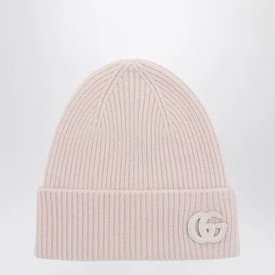 Gucci Logo-patch Ribbed Beanie Hat In Pink