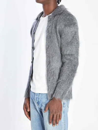 Gucci Men Grey Cardigan With Classic Collar And Brushed Effect In Mohair Blend Woman In Gray