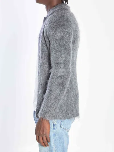 Gucci Men Grey Cardigan With Classic Collar And Brushed Effect In Mohair Blend Woman In Gray