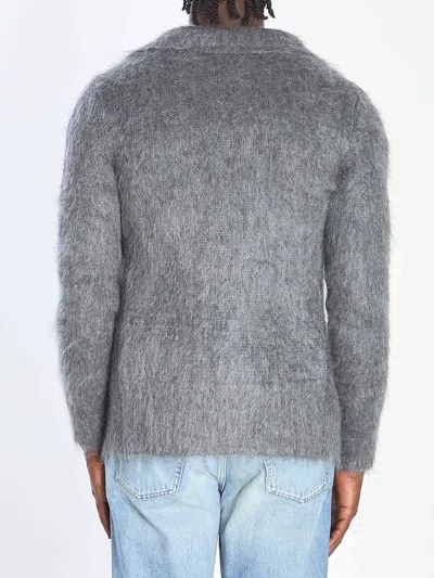 Gucci Men Grey Cardigan With Classic Collar And Brushed Effect In Mohair Blend Woman In Gray