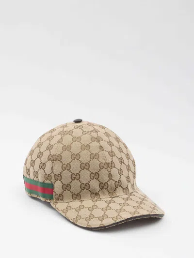 Gucci Men Beige Baseball Cap With Web Detail On The Side In Gg Canvas Man In Brown