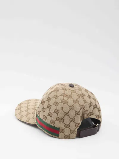 Gucci Men Beige Baseball Cap With Web Detail On The Side In Gg Canvas Man In Brown