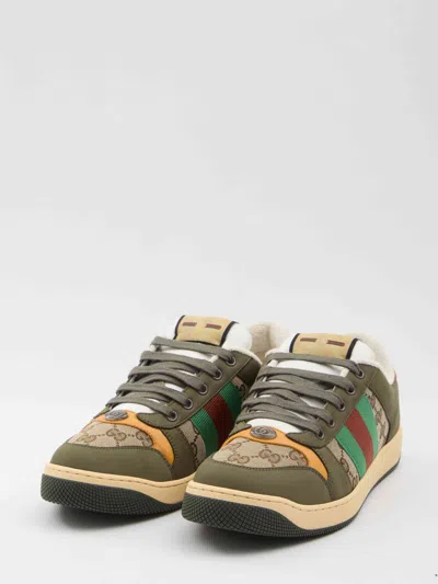 Gucci Men Screener Low-top Leather And Gg Supreme Fabric Sneakers In White