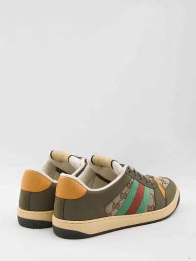 Gucci Men Screener Low-top Leather And Gg Supreme Fabric Sneakers In White