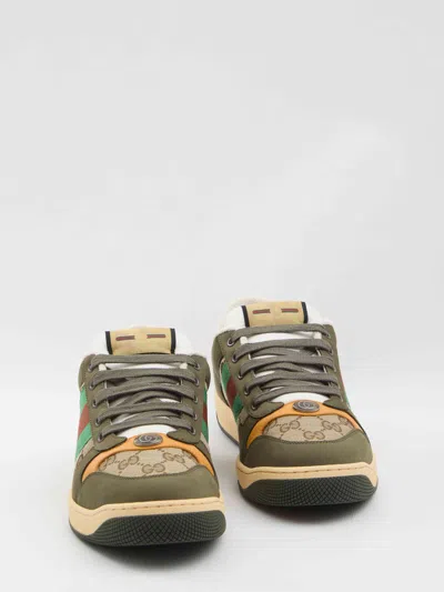 Gucci Men Screener Low-top Leather And Gg Supreme Fabric Sneakers In White