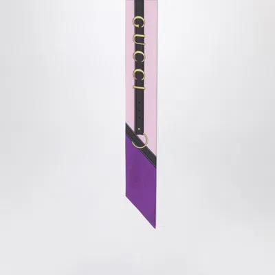 Gucci Long Silk Twill Scarf With Belt Print In Purple