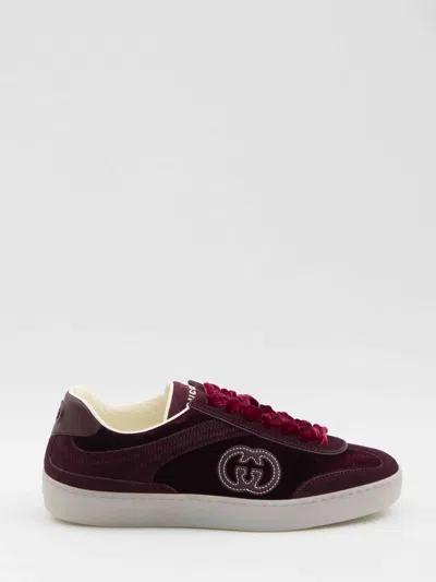 Gucci Velvet Sneakers With Nylon Insert And Suede In Burgundy