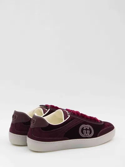 Gucci Velvet Sneakers With Nylon Insert And Suede In Burgundy