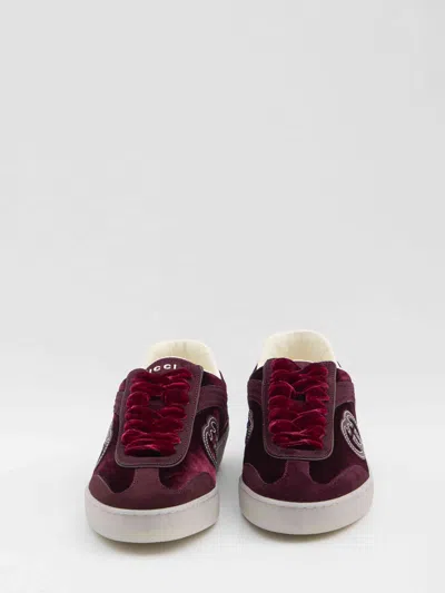 Gucci Velvet Sneakers With Nylon Insert And Suede In Burgundy