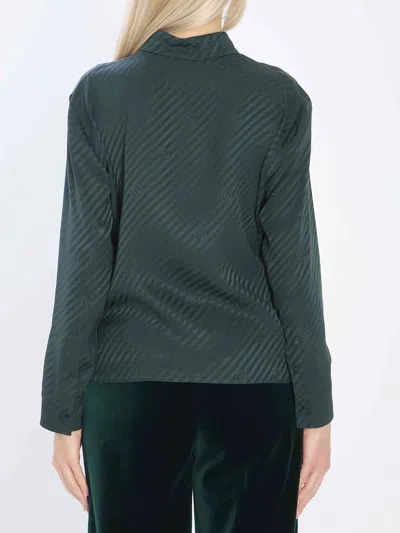 Gucci Interlocking Jacquard Silk Long Sleeve Shirt In Green