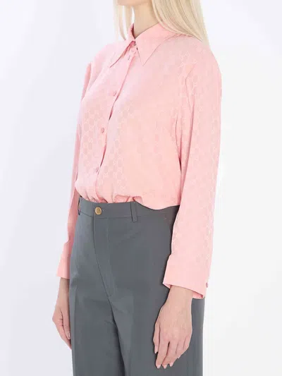 Gucci Silk Shirt With Gg Jacquard Pattern In Pink