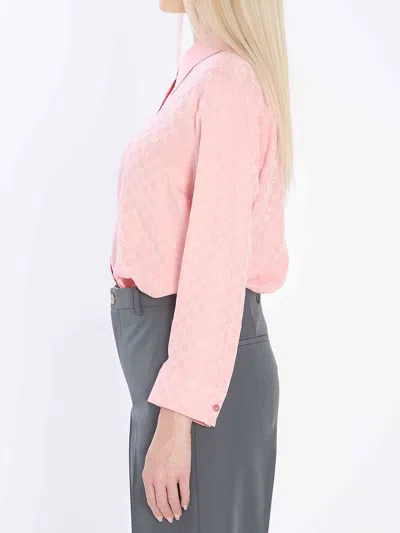 Gucci Silk Shirt With Gg Jacquard Pattern In Pink